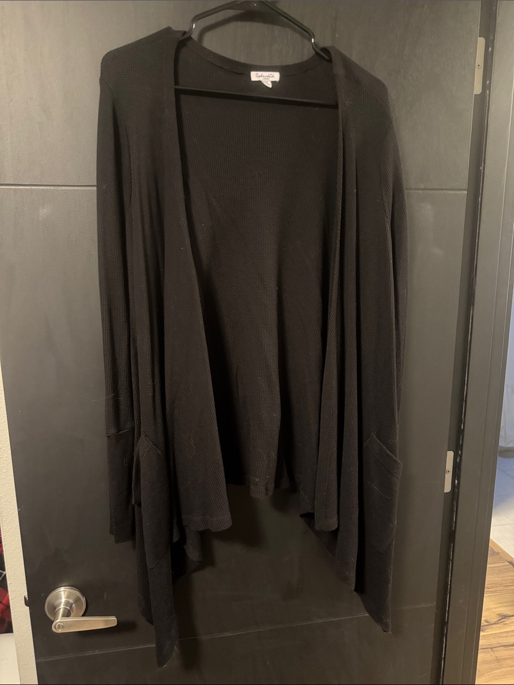 Splendid Black Open-Front Draped Cardigan